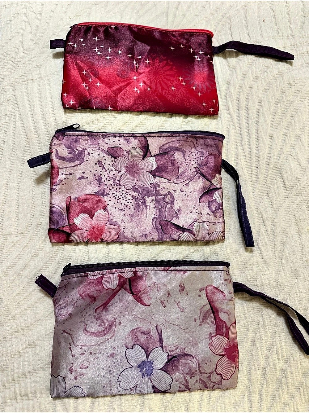 Floral Cosmetic Pouch Set in Pink & Purple
